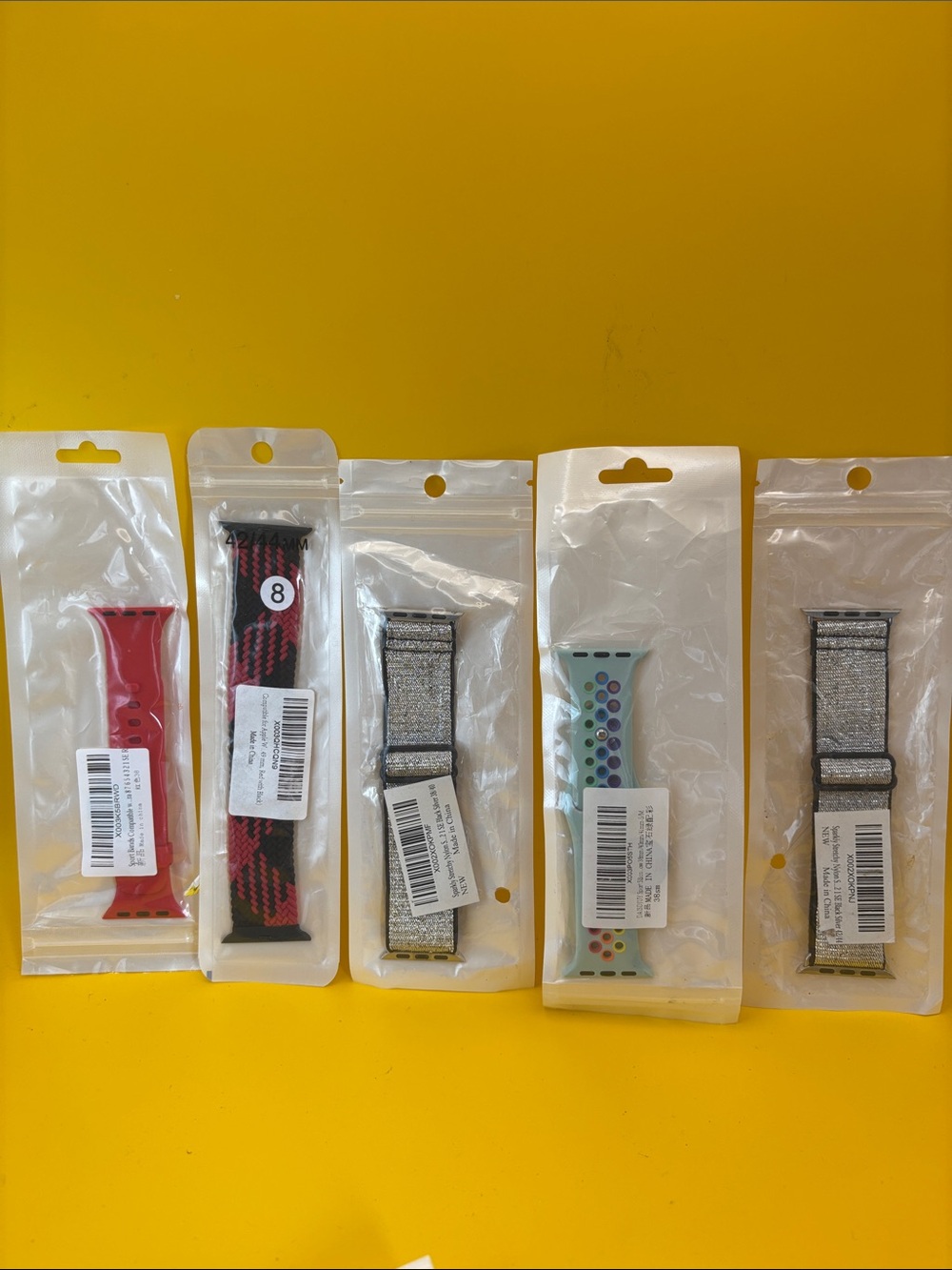 Five Smart Watch Bands. Assortment of colors